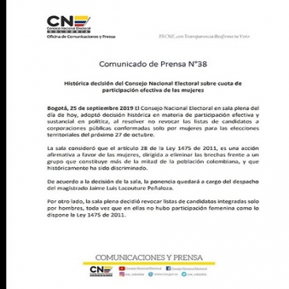 COMUNICADO DE PRENSA