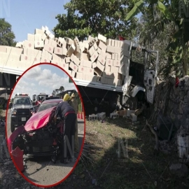 Provoca tremendo choque al intentar ganarle el paso a un camión en la Mérida-Tizimín