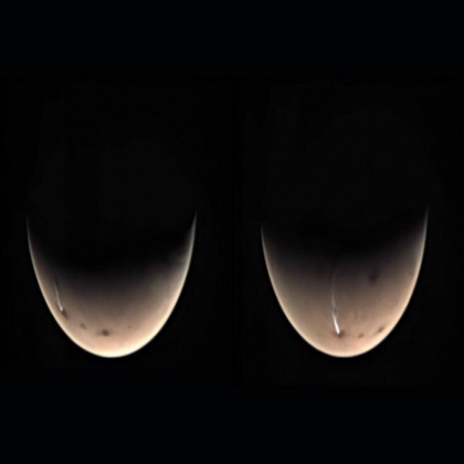 FOTO: Una nube "misteriosamente alargada" vuelve a aparecer en Marte en un "intrigante fenómeno" que se repite cada año