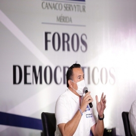 Con propuestas viables Mérida seguirá siendo la mejor Ciudad de México, Renán Barrera en CANACO